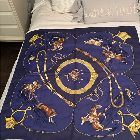 Hermès Paris Blue and Gold Scarf - Picture 9 of 11